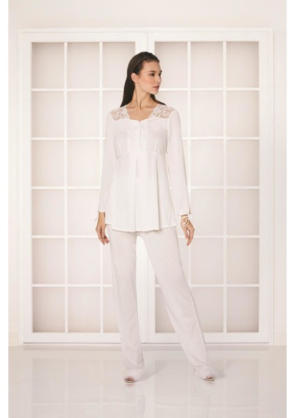 Güpürlü Penye 3'lü Pijama Takım - 3050 fiyatları