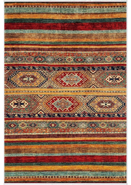 Kilim Desenli Otantik Eskitme Kahverengi Kaydırmaz Kesme Yıkanabilir Ince Halı