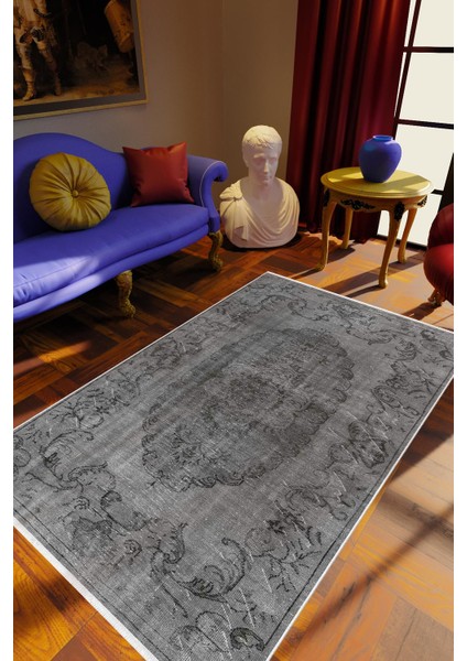 Salon Halısı Eskitme Gri Kaydırmaz Kesme Yıkanabilir Ince Halı