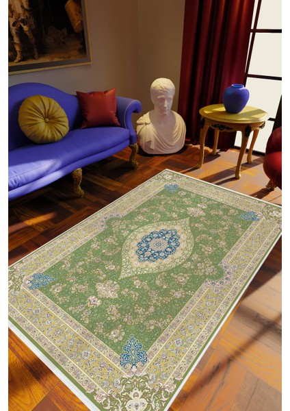 Salon Halısı Eskitme Yeşil Kahverengi Lacivert Kaydırmaz Kesme Yıkanabilir Ince Halı