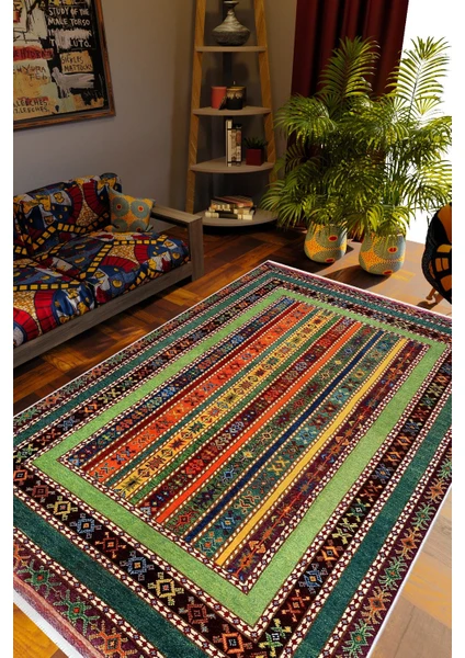 10 Post Online Kilim Desenli Otantik Eskitme Kahverengi Kaydırmaz Kesme Yıkanabilir Ince Halı 