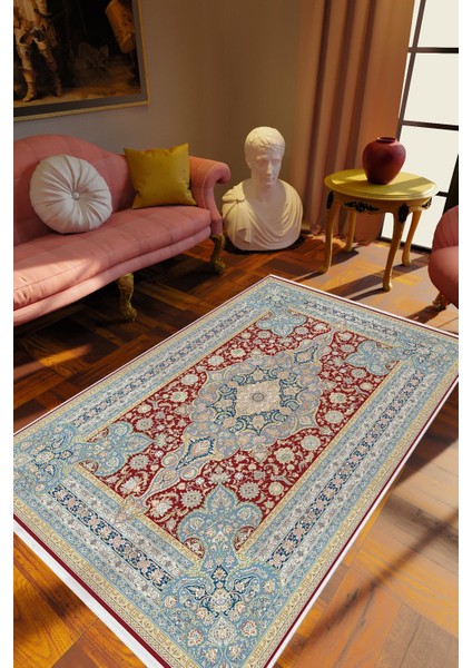 Salon Halısı Eskitme Klasik Mavi Bordo Bej Kaydırmaz Kesme Yıkanabilir Ince Halı