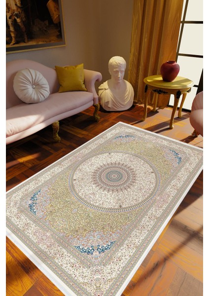 Salon Halısı Eskitme Bej Kaydırmaz Kesme Yıkanabilir Ince Halı