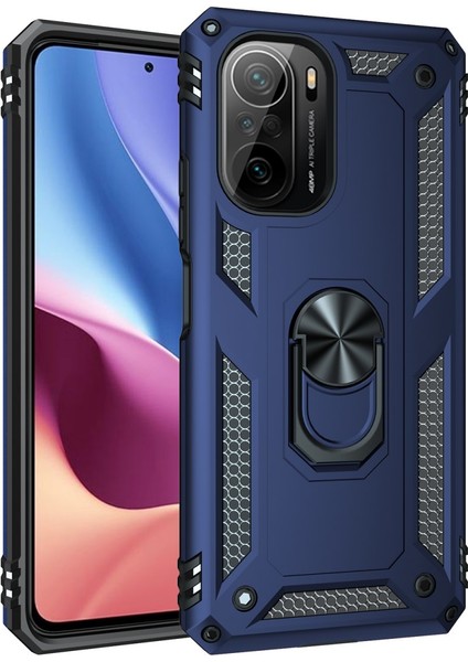 Xiaomi Poco F3 Kılıf Tank Yüzüklü Silikon Sofya - Lacivert