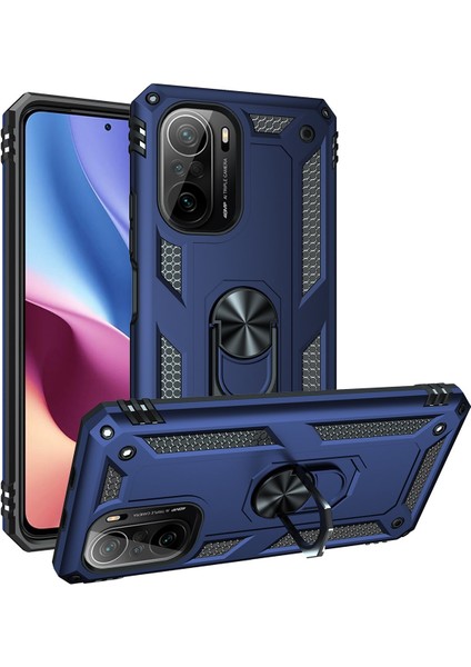 Xiaomi Poco F3 Kılıf Tank Yüzüklü Silikon Sofya - Lacivert fiyatları