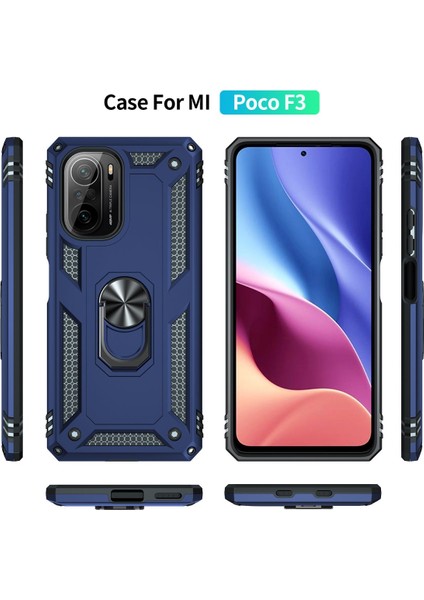 Xiaomi Poco F3 Kılıf Tank Yüzüklü Silikon Sofya - Lacivert modelleri