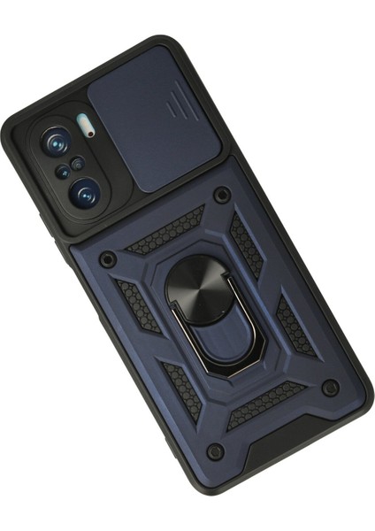 Xiaomi Poco F3 Kılıf Tank Lens Sürgülü Yüzüklü Silikon - Lacivert fiyatları