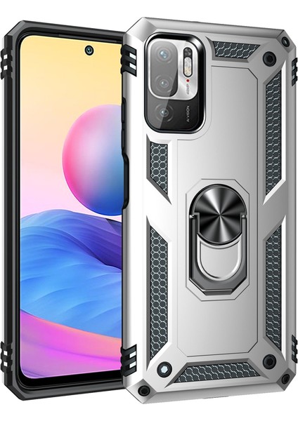 Xiaomi Redmi Note 10 5g Kılıf Tank Yüzüklü Silikon Sofya - Gümüş