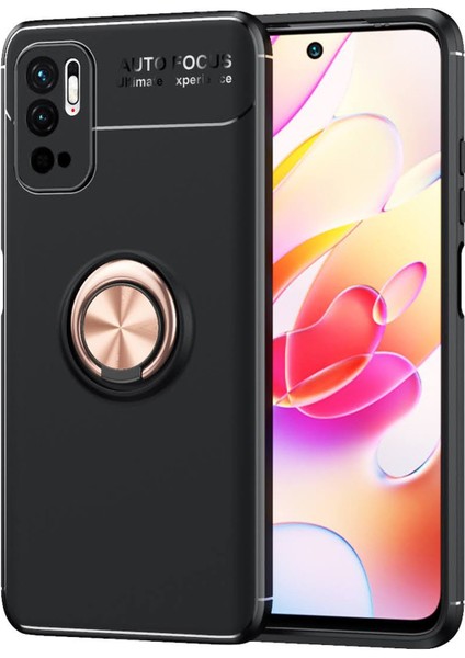 Xiaomi Redmi Note 10 5g Kılıf Yüzüklü Silikon - Siyah-Gold
