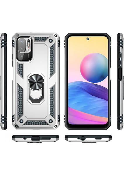 Xiaomi Poco M3 Pro Kılıf Tank Yüzüklü Silikon Sofya - Gümüş modelleri