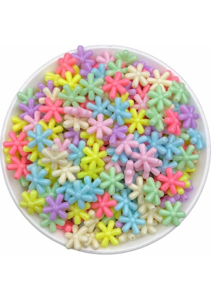 25GR Pastel Karışık Renk Papatya Model Boncuk, Takı Yapım Boncuğu 25 Gr, 75 Adet