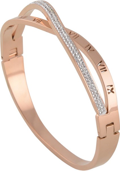 Kadın Roma Rakamlı Taş Işlemeli Model Bileklik Rose Renk Cblromaisle-Ros