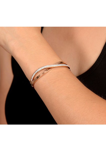 Kadın Roma Rakamlı Taş Işlemeli Model Bileklik Rose Renk Cblromaisle-Ros modelleri