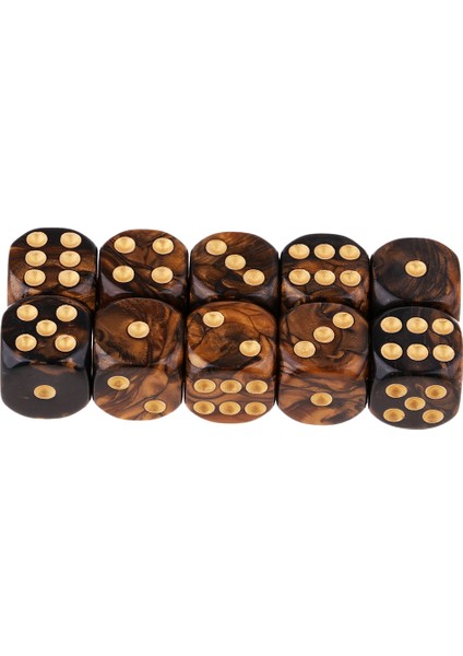 10 Adet Renkli Zar, (Altı Taraflı), 16MM, D6 Siyah + Altın (Yurt Dışından) fiyatları