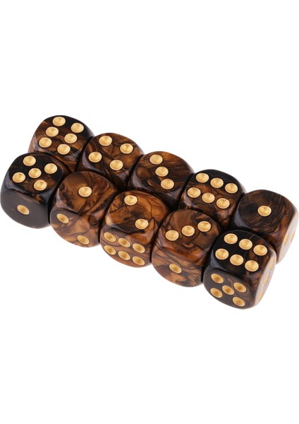 10 Adet Renkli Zar, (Altı Taraflı), 16MM, D6 Siyah + Altın (Yurt Dışından) fırsatları