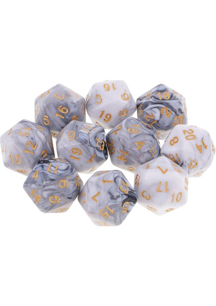 10 Adet Polyhedral Zar D20 20 Taraflı Zar Mtg Beyaz Beyaz Gri Için (Yurt Dışından)