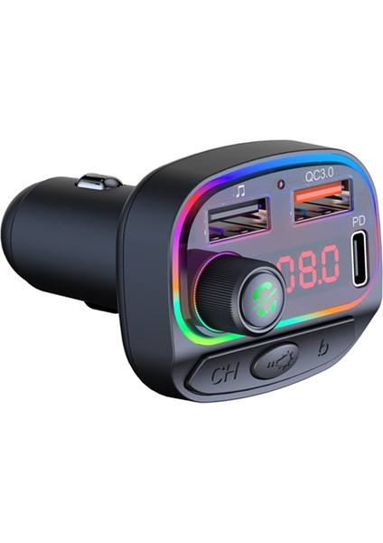 C14 Çok Fonksiyonlu Araba Çift Qc3.0 + PD18W USB Şarj Bluetooth Fm Verici Atmosfer Işık ile  (Yurt Dışından)