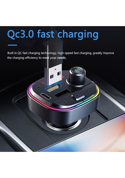 C13 Çok Fonksiyonlu Araba Çift USB Pd Hızlı Şarj Bluetooth Fm Verici Atmosfer Işık ile (Yurt Dışından)
