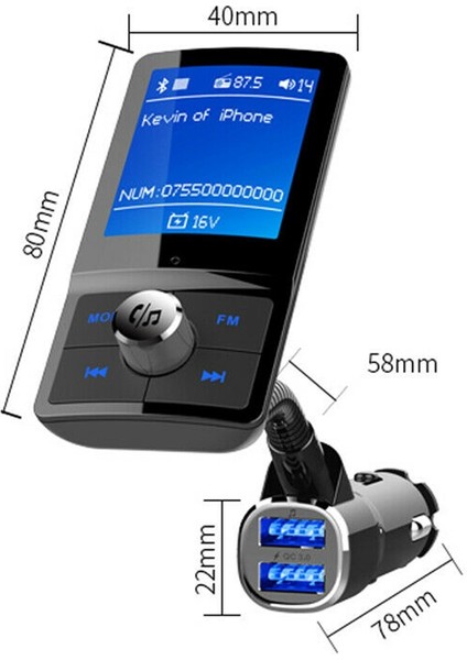 Bc-43 Bluetooth Araç Kiti Fm Verici Araba 2 LED Ekranlı USB Şarj (Yurt Dışından)