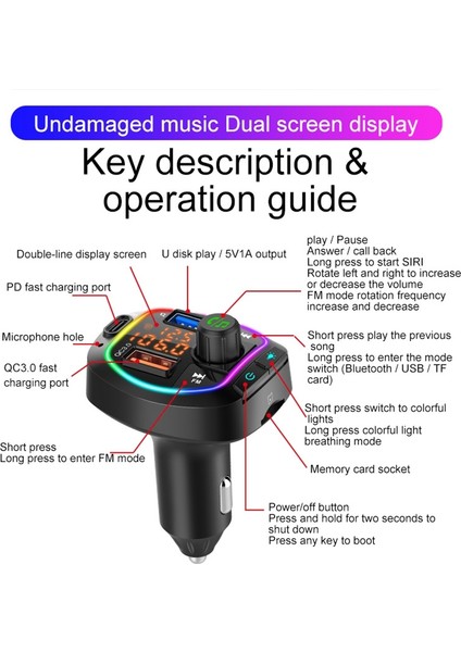 BC66 Renkli Araba Çok Fonksiyonlu Bluetooth Alıcı Çakmak U Disk Şarj (Yurt Dışından)