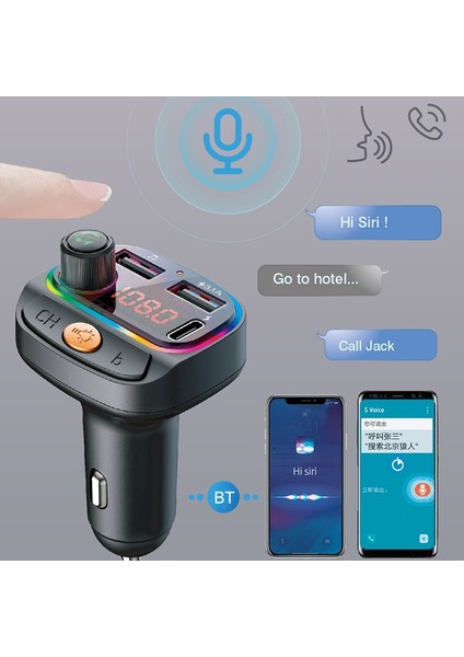 C15 Çok Fonksiyonlu Araba Çift 3.1A + Tip-C USB Şarj Bluetooth Fm Verici Atmosfer Işık ile (Yurt Dışından) indirimleri