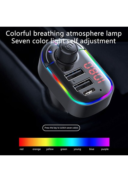 C12 Çok Fonksiyonlu Araç Çift USB Şarj Bluetooth Fm Verici Atmosfer Işık ile (Yurt Dışından)