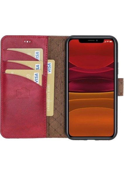 Mw Deri Telefon Kılıfı iPhone 11 Pro V4EF Kırmızı Rfıd