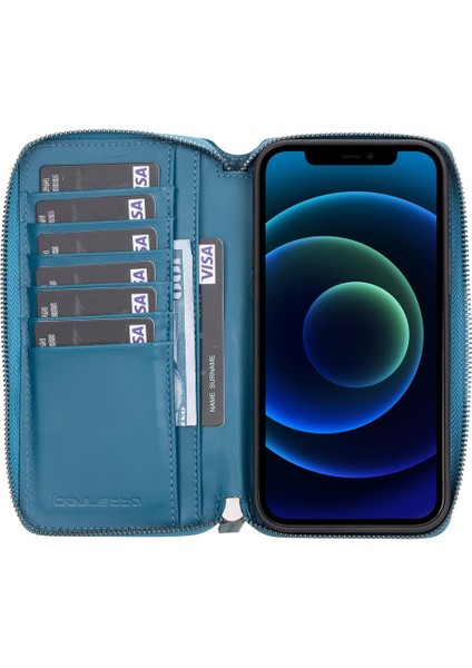 Mw Pouch Deri Telefon Kılıfı iPhone 12 Pro Max BRN4EF Mavi Rfıd
