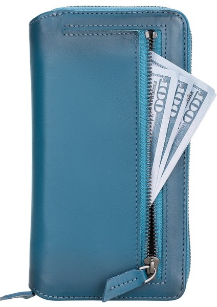 Mw Pouch Deri Telefon Kılıfı iPhone 12 Pro Max BRN4EF Mavi Rfıd