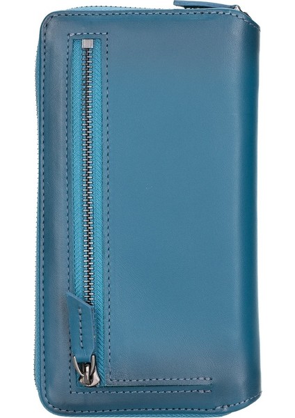 Mw Pouch Deri Telefon Kılıfı iPhone 12 Pro Max BRN4EF Mavi Rfıd