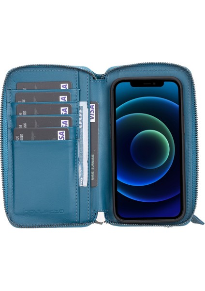 Mw Pouch Deri Telefon Kılıfı iPhone 12 Mini BRN4EF Mavi Rfıd