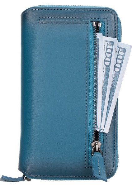 Mw Pouch Deri Telefon Kılıfı iPhone 12 Mini BRN4EF Mavi Rfıd