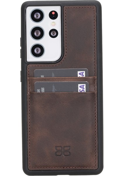 Fxc-Cc Deri Telefon Kılıfı Samsung S21 Ultra TN03 Kahverengi