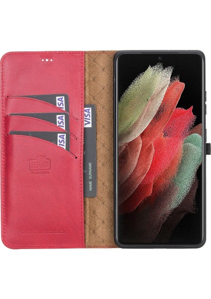 Mw Deri Telefon Kılıfı Samsung S21 Ultra V4EF Kırmızı