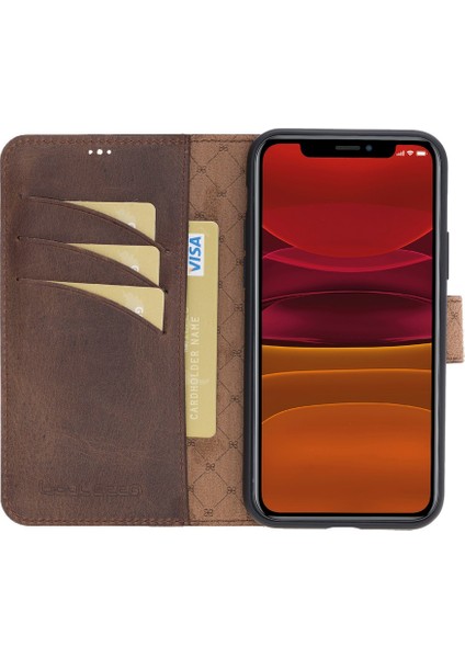 Wallet Case Deri Telefon Kılıfı iPhone 11 Pro G2 Kahve Rfıd