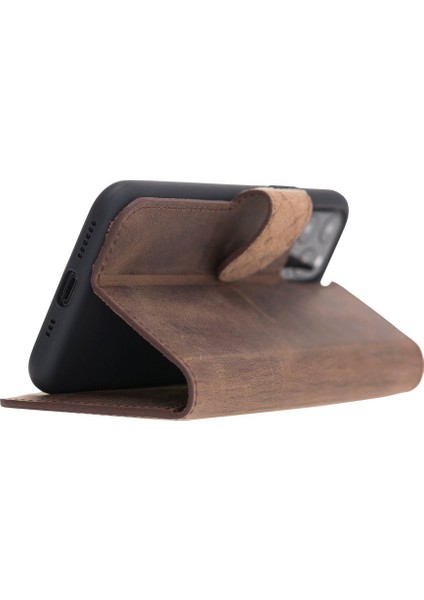 Wallet Case Deri Telefon Kılıfı iPhone 11 Pro G2 Kahve Rfıd