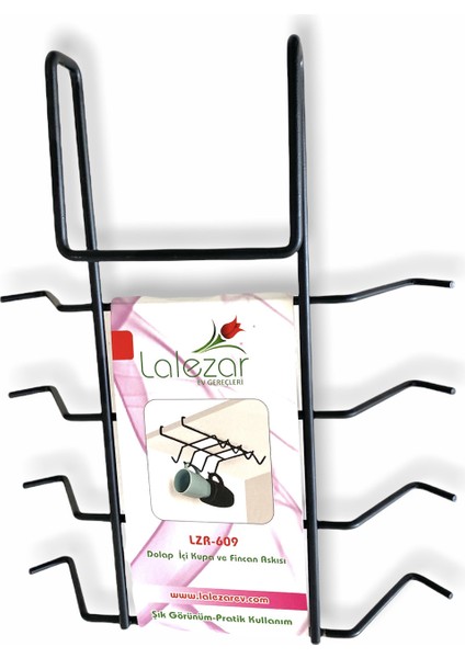 Dolap Içi Fincan ve Kupa Askısı Krom ve Siyah 8 Kancalı