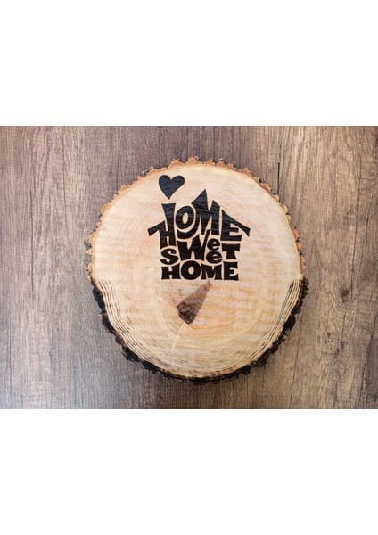 Doğal Ağaç Üzerine Home Sweet Home (Ahşap Yakma) Anahtarlık