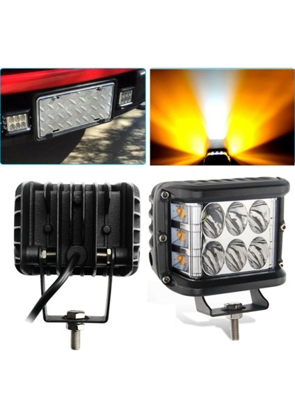 Beyaz LED Sarı Çakarlı Kare Off Road Sis Farı Çalışma Lambası 12 Ledli 1ADET