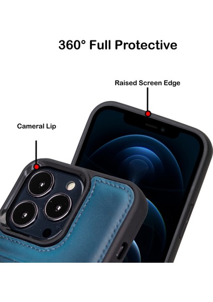 Apple iPhone 13 Pro Uyumlu Deri Arka Kapak Magsafe BRN4EF Mavi fiyatları