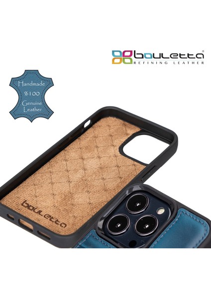 Apple iPhone 13 Pro Uyumlu Deri Arka Kapak Magsafe BRN4EF Mavi modelleri