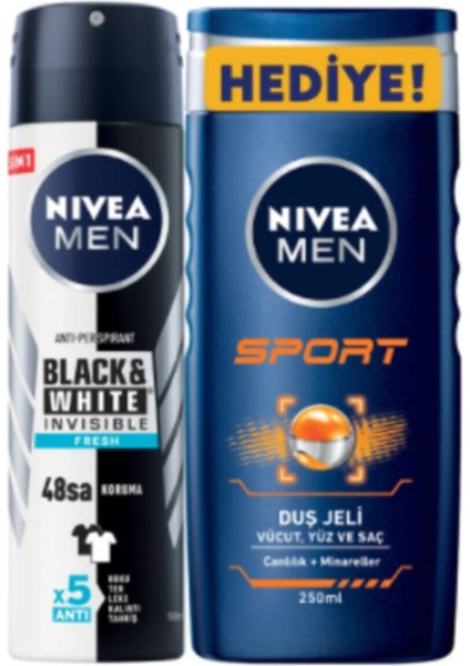 Men Black & White Invisible Fresh Erkek Deodorant Sprey 150 ml + Sport Duş Jeli 250 ml fiyatları
