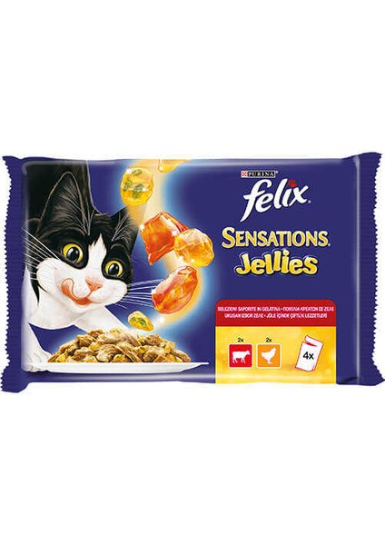 Sensations Jellies Sığır Etli ve Tavuklu 100 gr x 4 Yetişkin Kedi Maması