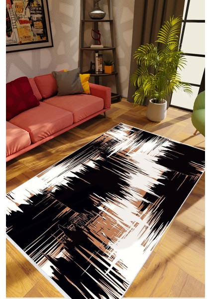 Pastel Modern Siyah Kaydırmaz Kesme Yıkanabilir Ince Halı