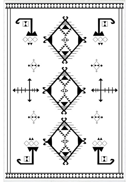 Modern Geometrik Beyaz Siyah Kaydırmaz Kesme Yıkanabilir Ince Halı