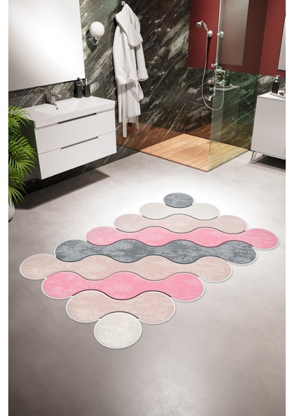 Banyo Paspası Eskitme Modern Pembe Kaydırmaz Kesme Yıkanabilir Ince Halı