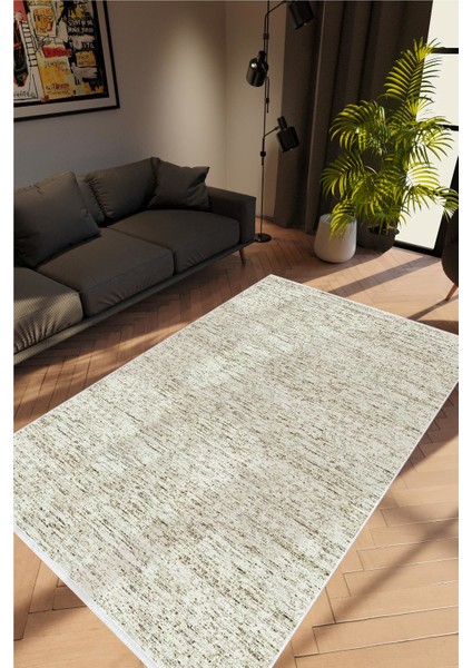 Modern Eskitme Kahverengi Krem Kaydırmaz Kesme Yıkanabilir Ince Halı
