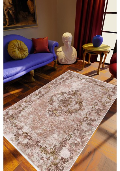 Klasik Kahverengi Kaydırmaz Kesme Yıkanabilir Ince Halı