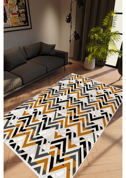Modern Geometrik Kahverengi Kaydırmaz Kesme Yıkanabilir Ince Halı