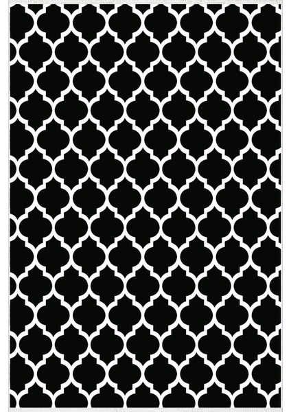 Modern Geometrik Siyah Beyaz Kaydırmaz Kesme Yıkanabilir Ince Halı
